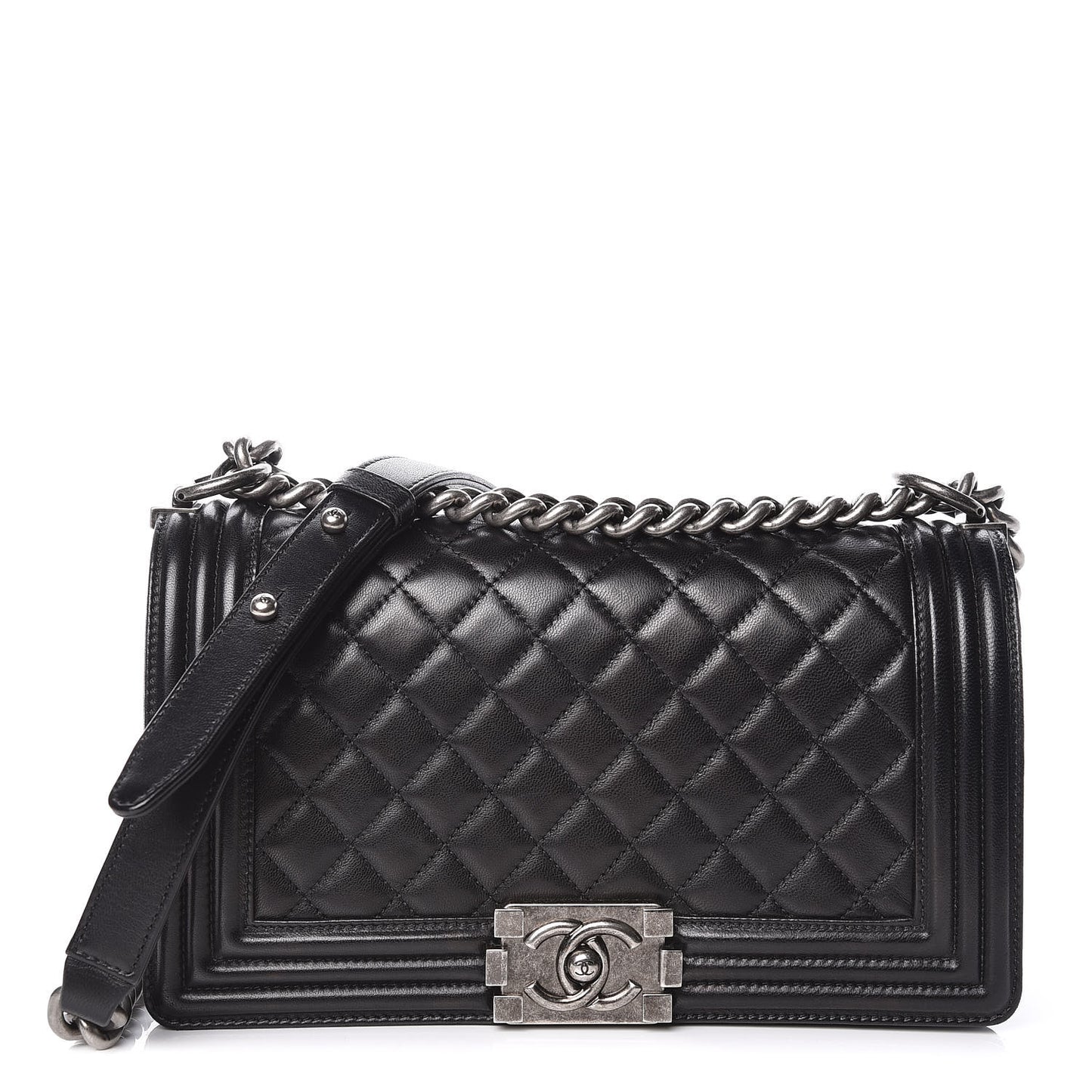 Lambskin Quilted Medium Boy Flap Black