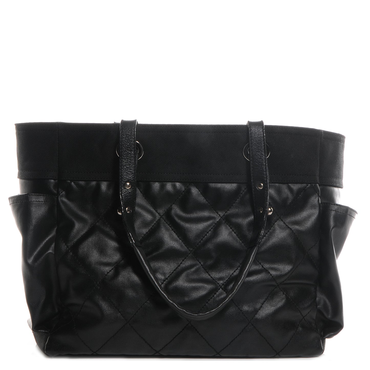 Coated Canvas Large Paris Biarritz Tote Black