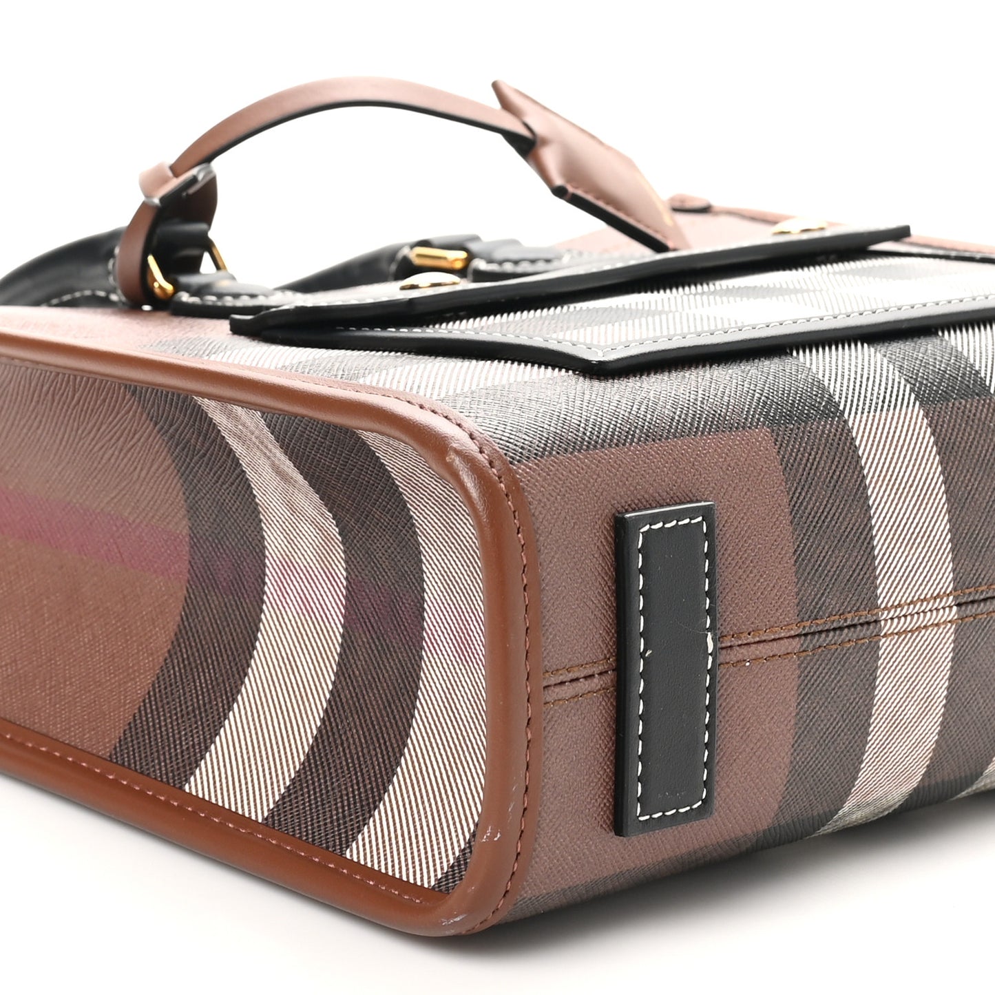 E-Canvas Check Calfskin Mini Freya Tote Dark Birch Brown