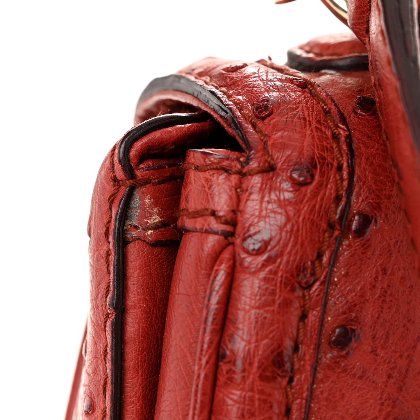 Ostrich Medium New Bamboo Top Handle Bag Red
