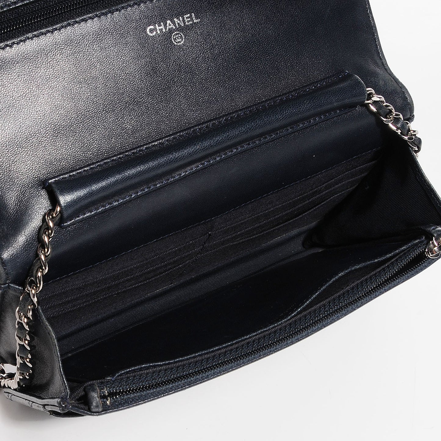 Lambskin Quilted Wallet On Chain WOC Navy Blue