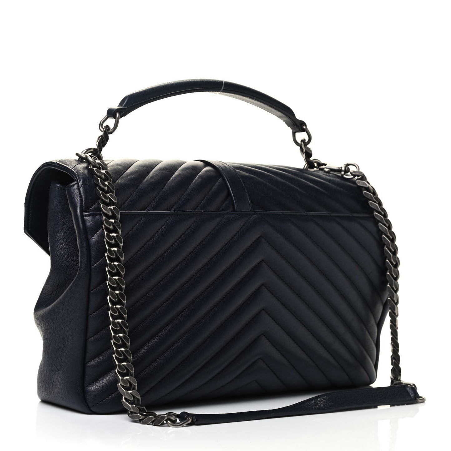 Sheepskin Matelasse Chevron Monogram Large College Bag Deep Marine
