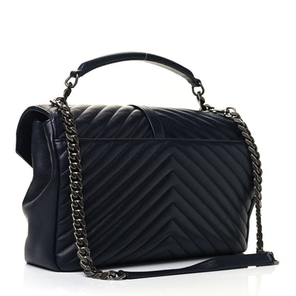 Saint Laurent Sheepskin Matelasse Chevron Monogram Large College Bag Deep Marine 2 of 4