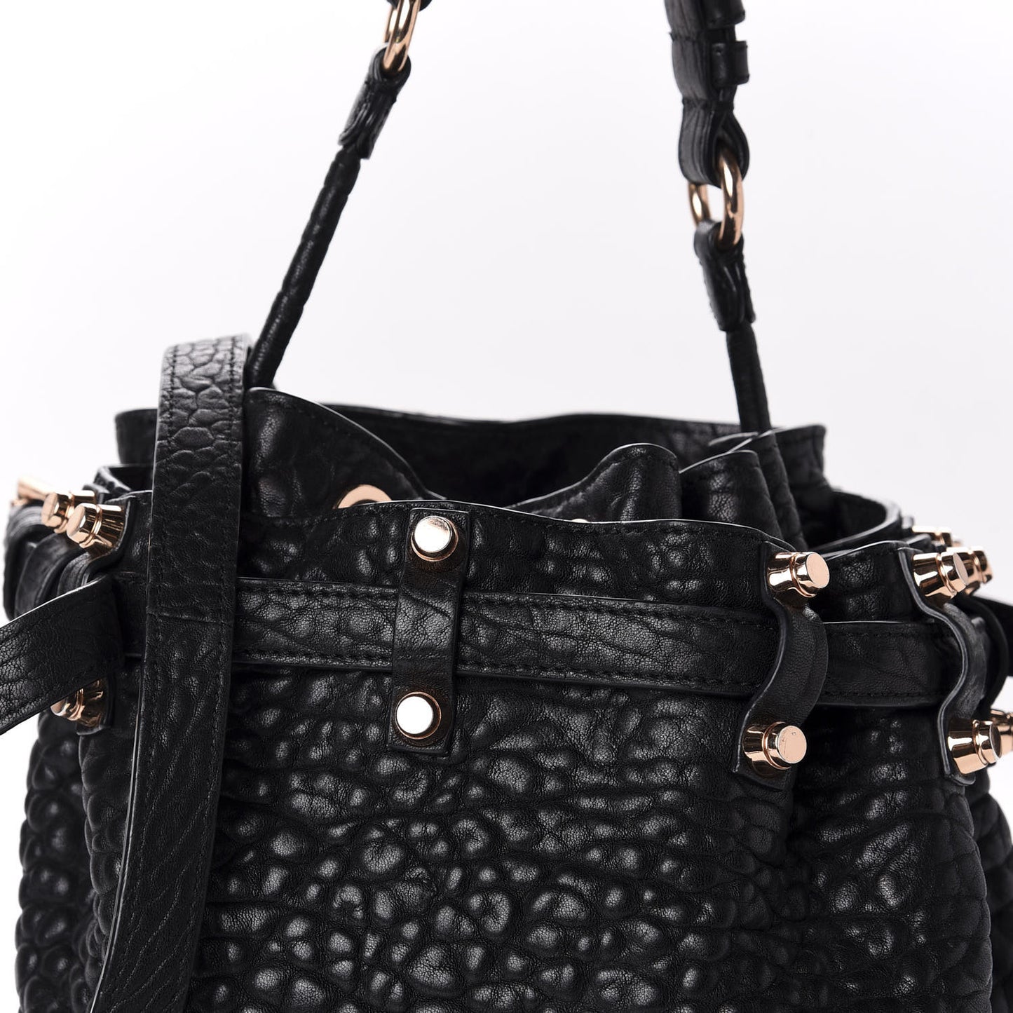 Pebbled Lambskin Diego Bucket Black Rose Gold Hardware