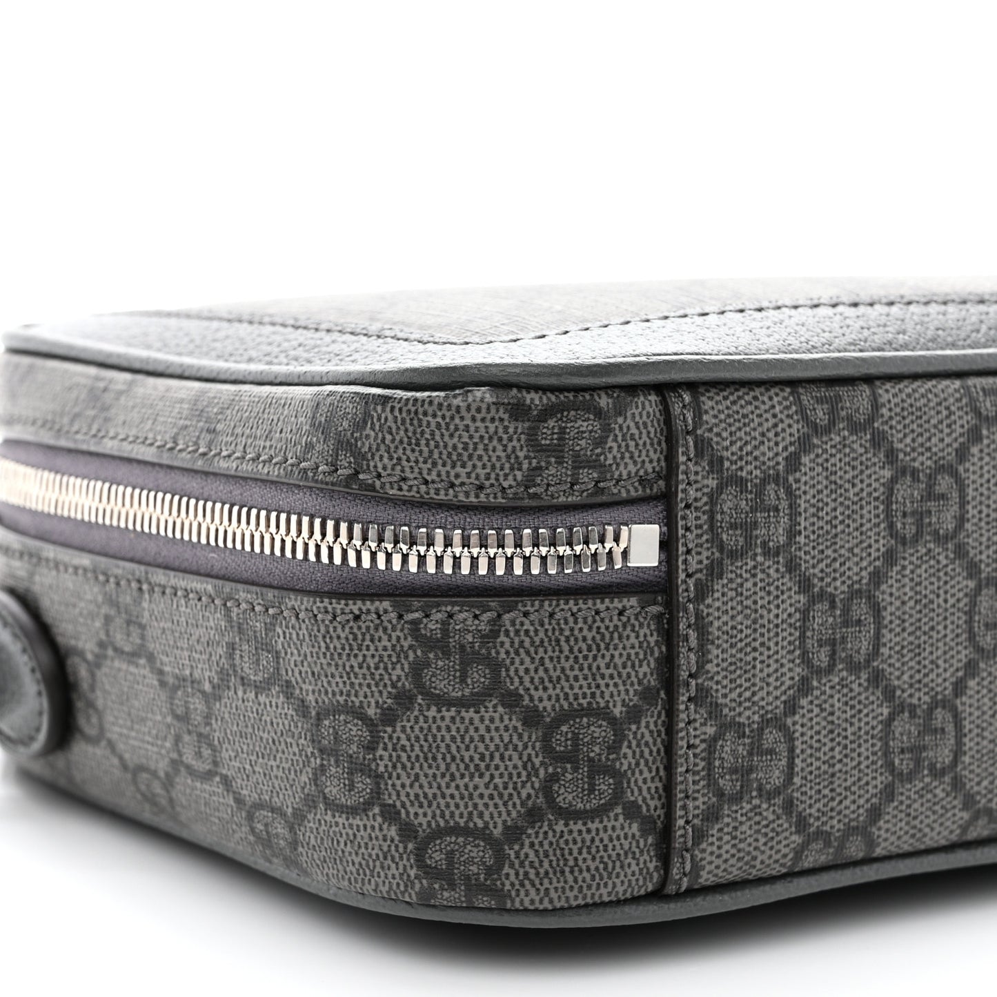 GG Supreme Monogram Textured Dollar Calfskin Small Ophidia Top Handle Shoulder Bag Grey Black Graphite Grey