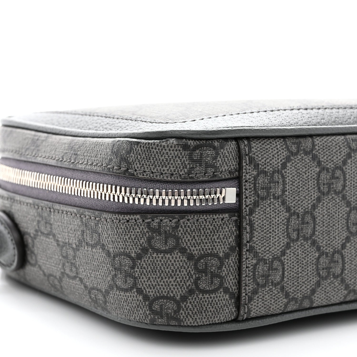 Gucci GG Supreme Monogram Textured Dollar Calfskin Small Ophidia Top Handle Shoulder Bag Grey Black Graphite Grey 10 of 14