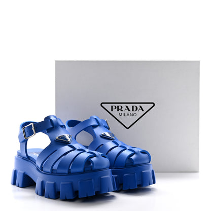 Prada Foam Rubber Metal Triangle Logo Mens Monolith 55mm Cage Sandals 5 Azzurro 11 of 11
