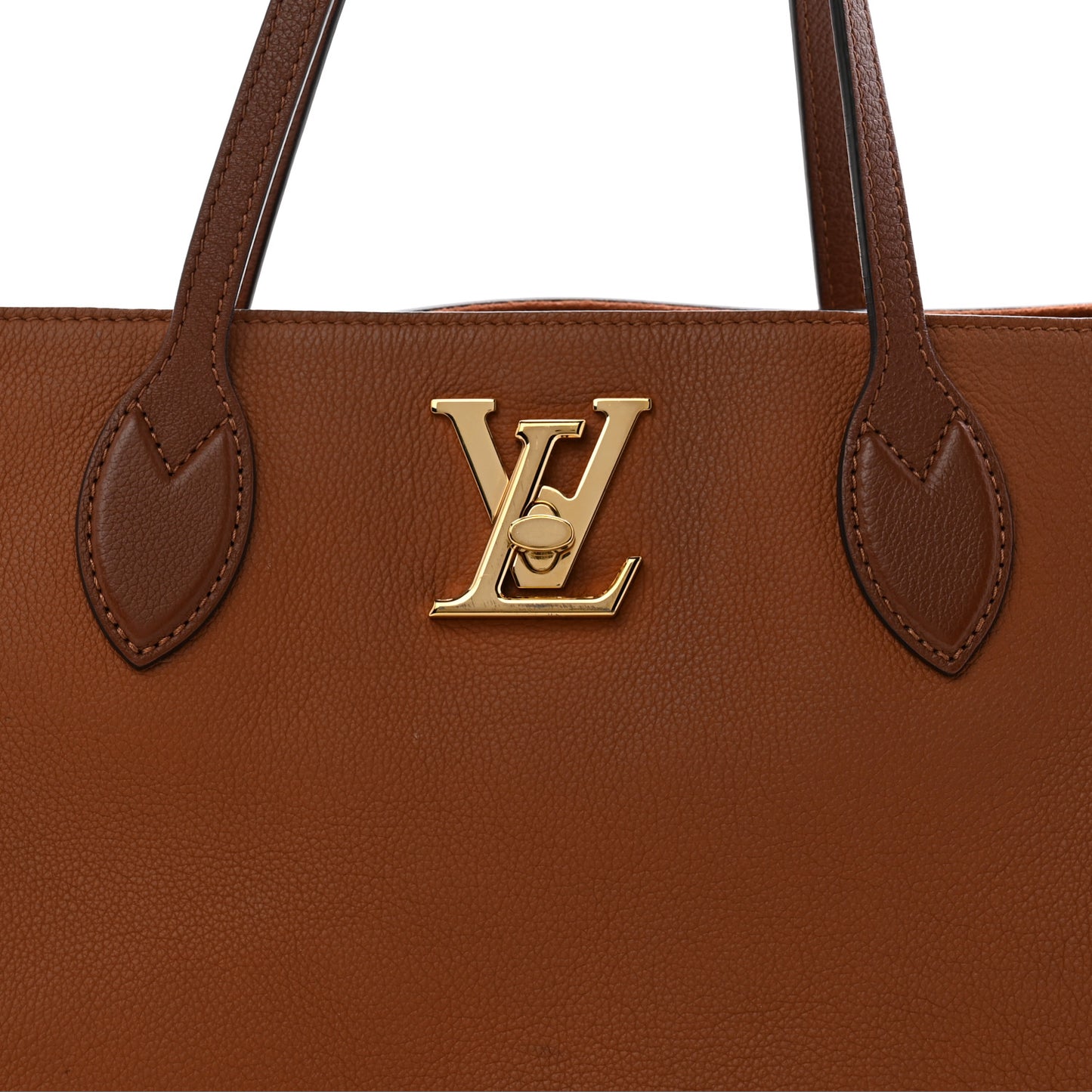 Grained Calfskin Lockme Shopper Chataigne