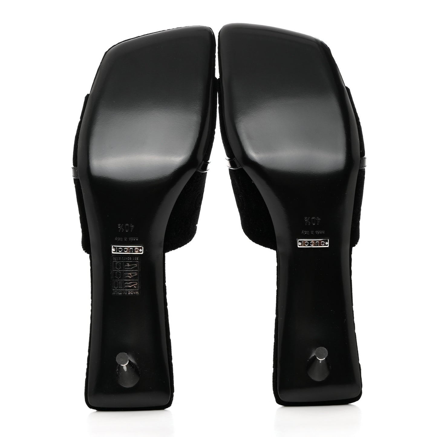 New Velvet Ashmir Regent Calfskin GG Monogram Square Toe Bow 45mm Slide Sandals 40.5 Black