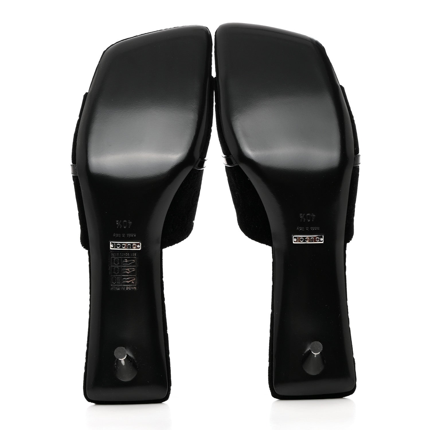 Gucci New Velvet Ashmir Regent Calfskin GG Monogram Square Toe Bow 45mm Slide Sandals 40.5 Black 5 of 9