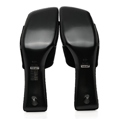 Gucci New Velvet Ashmir Regent Calfskin GG Monogram Square Toe Bow 45mm Slide Sandals 40.5 Black 5 of 9