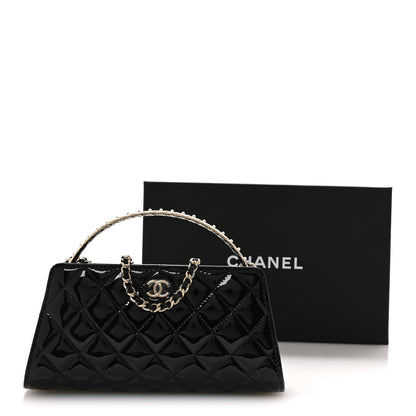 Chanel Patent Calfskin Quilted Pearl Clutch With Chain Black 11 of 11