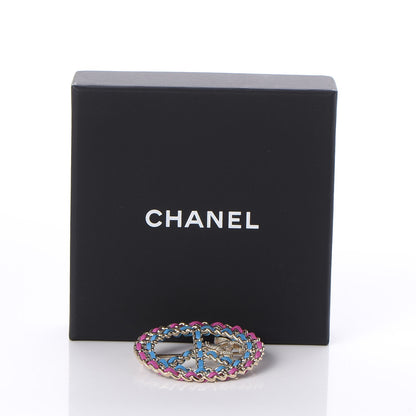 Chanel Metal Calfskin Braided Peace Sign CC Brooch Blue Purple Gold 6 of 6