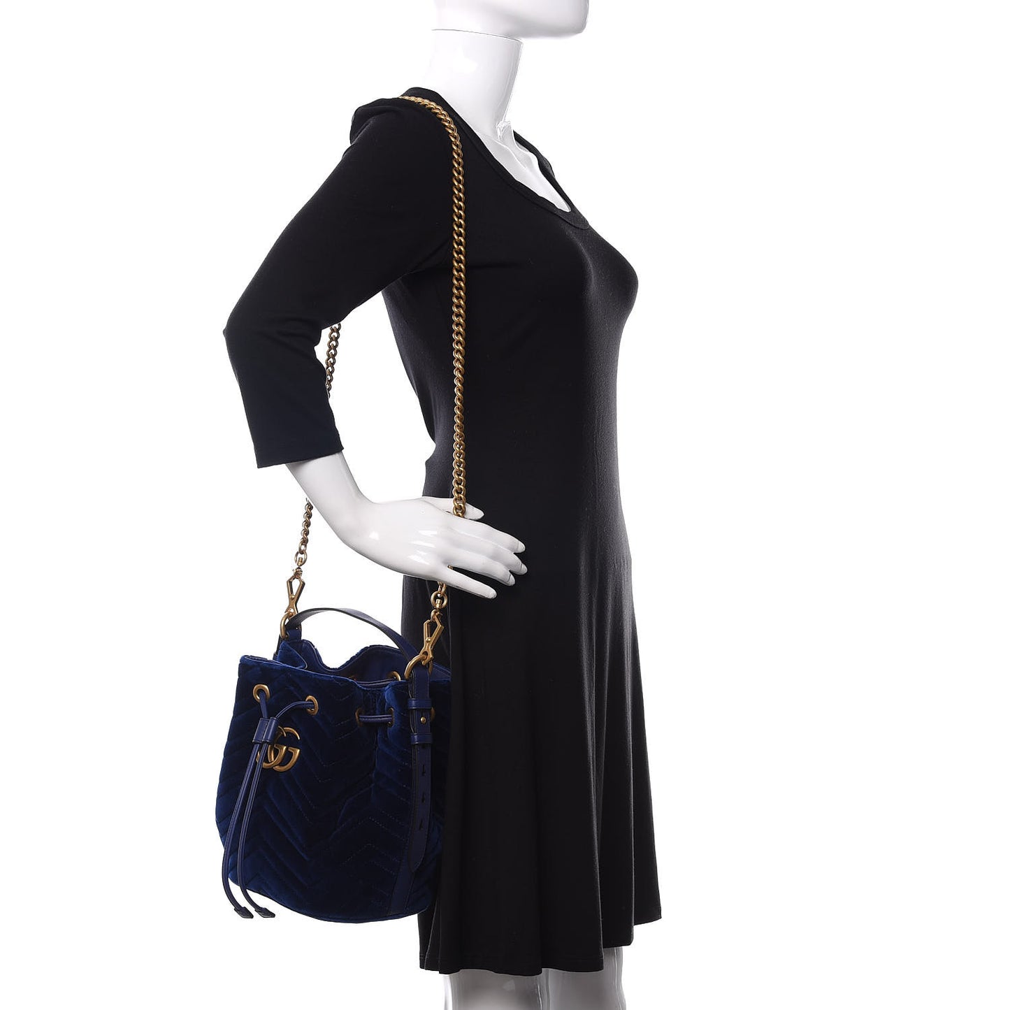 Velvet Matelasse GG Marmont Bucket Bag Cobalt Blue