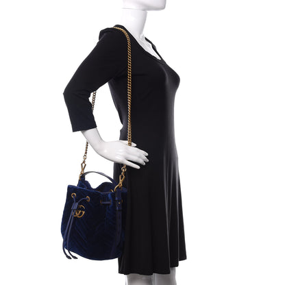 Gucci Velvet Matelasse GG Marmont Bucket Bag Cobalt Blue 2 of 12
