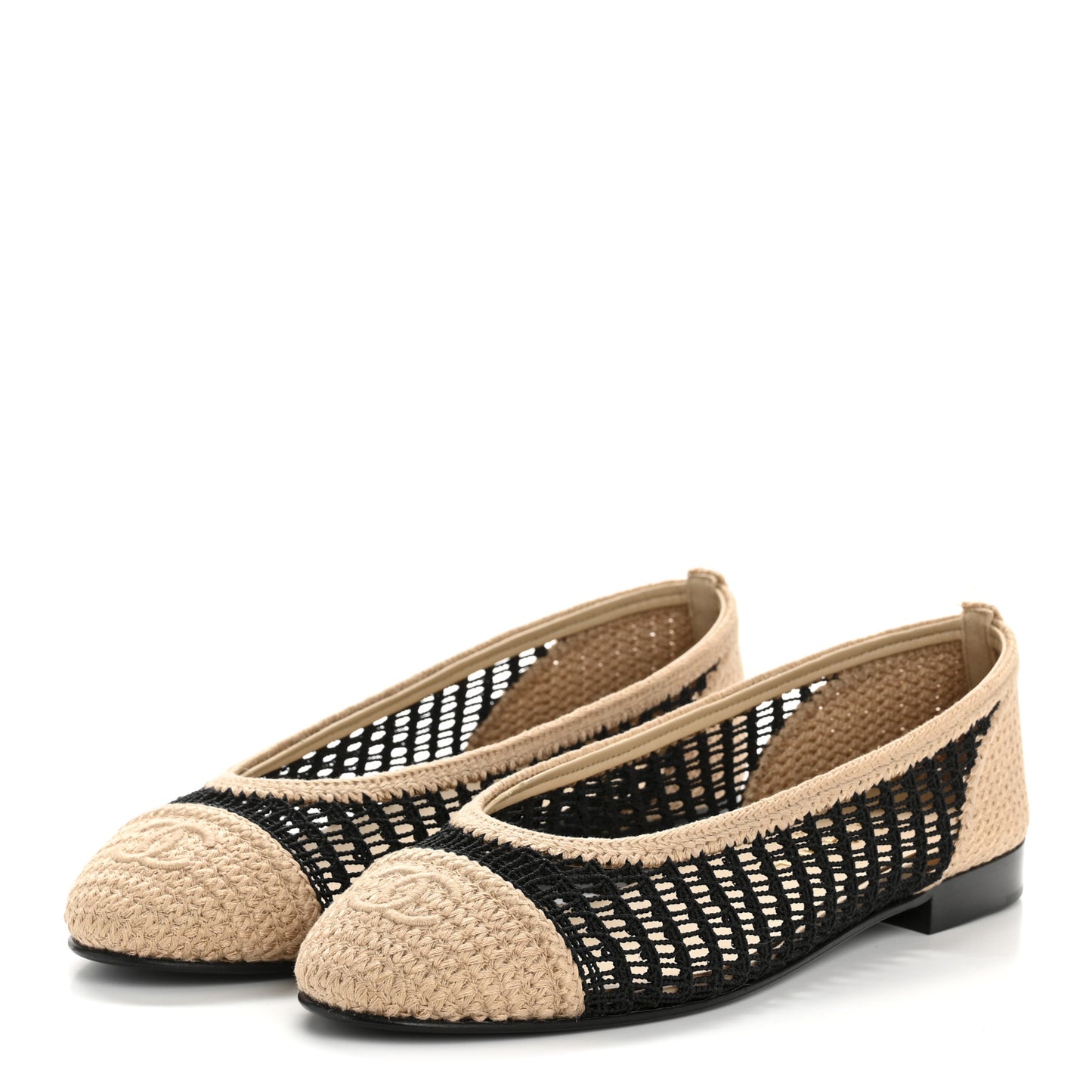 Raffia Cap Toe Ballerina Flats 39.5 Black Beige