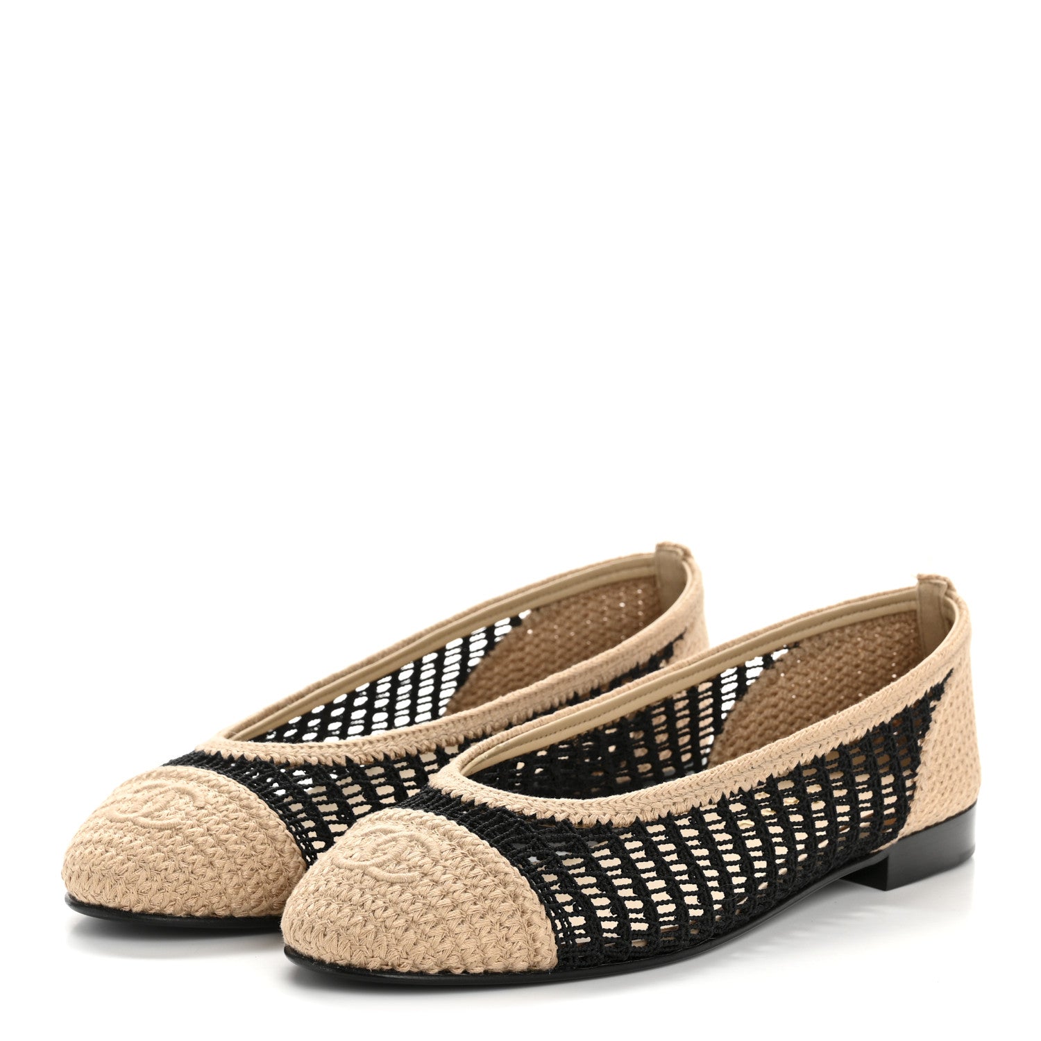 Chanel Raffia Cap Toe Ballerina Flats 39.5 Black Beige 4 of 11