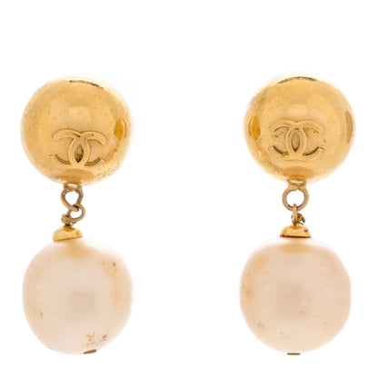 Chanel Pearl CC Drop Clip On Earrings Gold 1 of 4