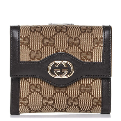 Gucci Monogram Margaux Calfskin Sukey French Flap Wallet Beige Ebony Cocoa 1 of 7