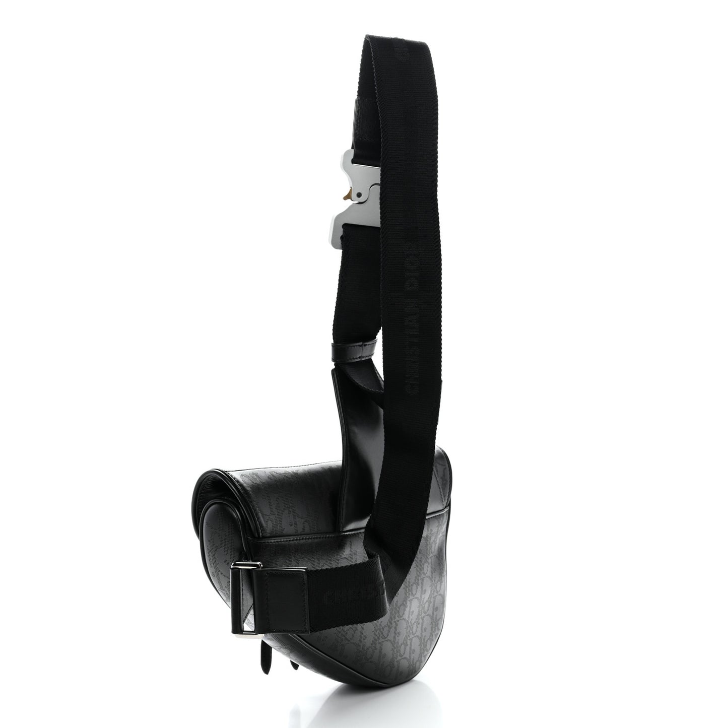 Calfskin Perforated Oblique Galaxy Mens Saddle Bag Black
