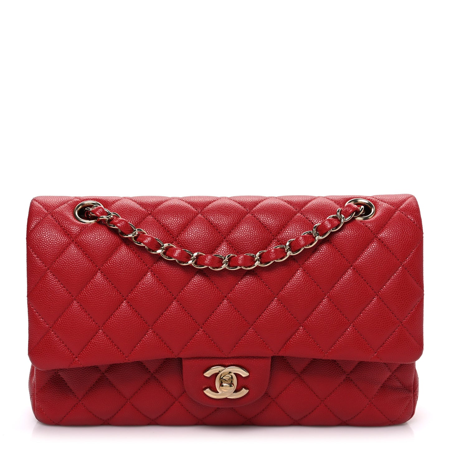 Caviar Quilted Medium Double Flap Red