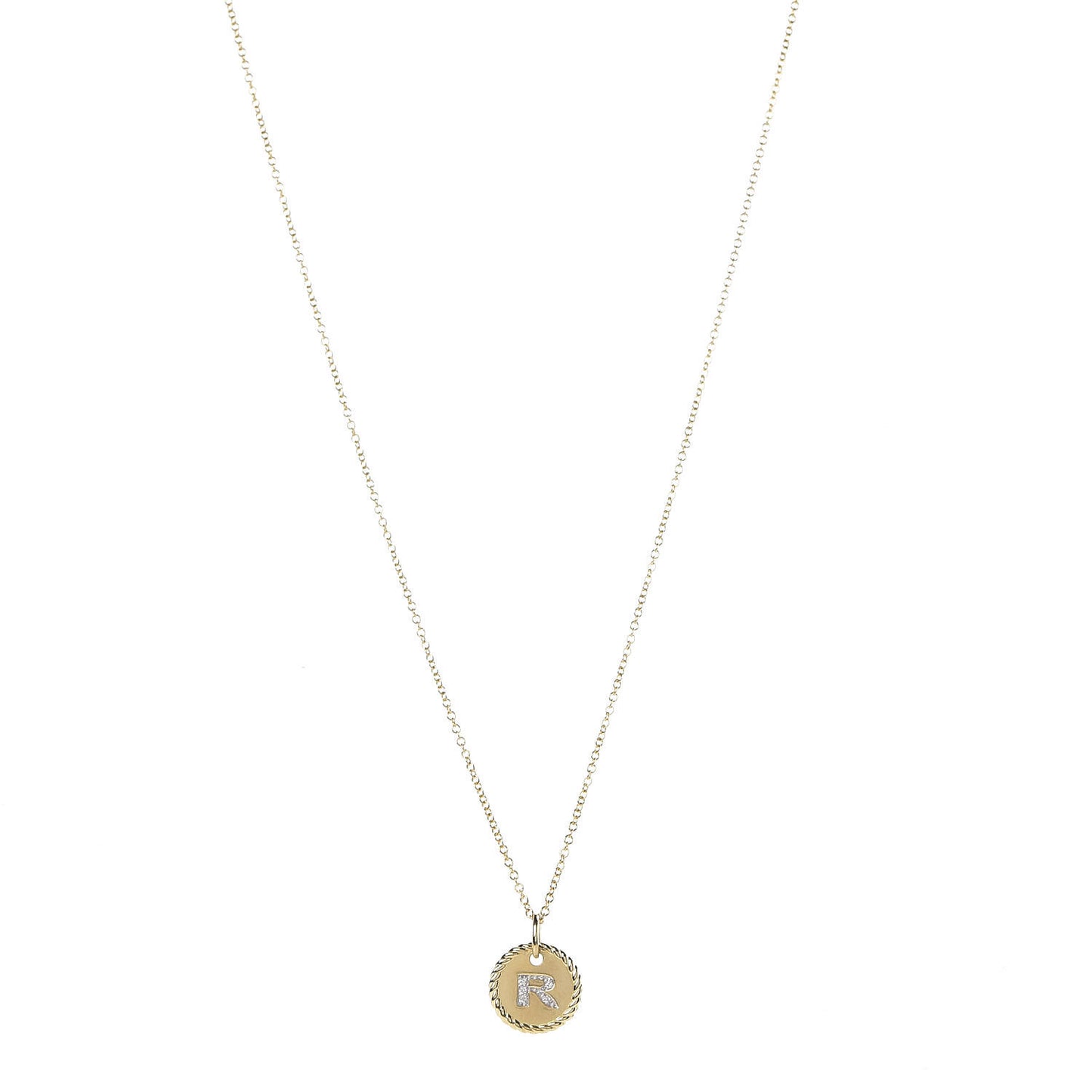 18K Yellow Gold Diamond Initial R Charm Necklace