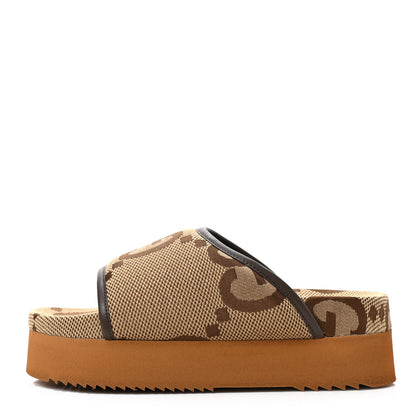 Gucci Monogram Jumbo GG Nappa Samoa Platform 40mm Slide Sandals 35 Camel Ebony New Acero 1 of 8