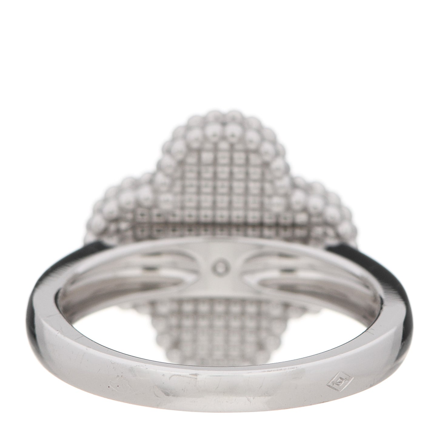 18K White Gold Diamond Mother of Pearl Vintage Alhambra Ring 52 6