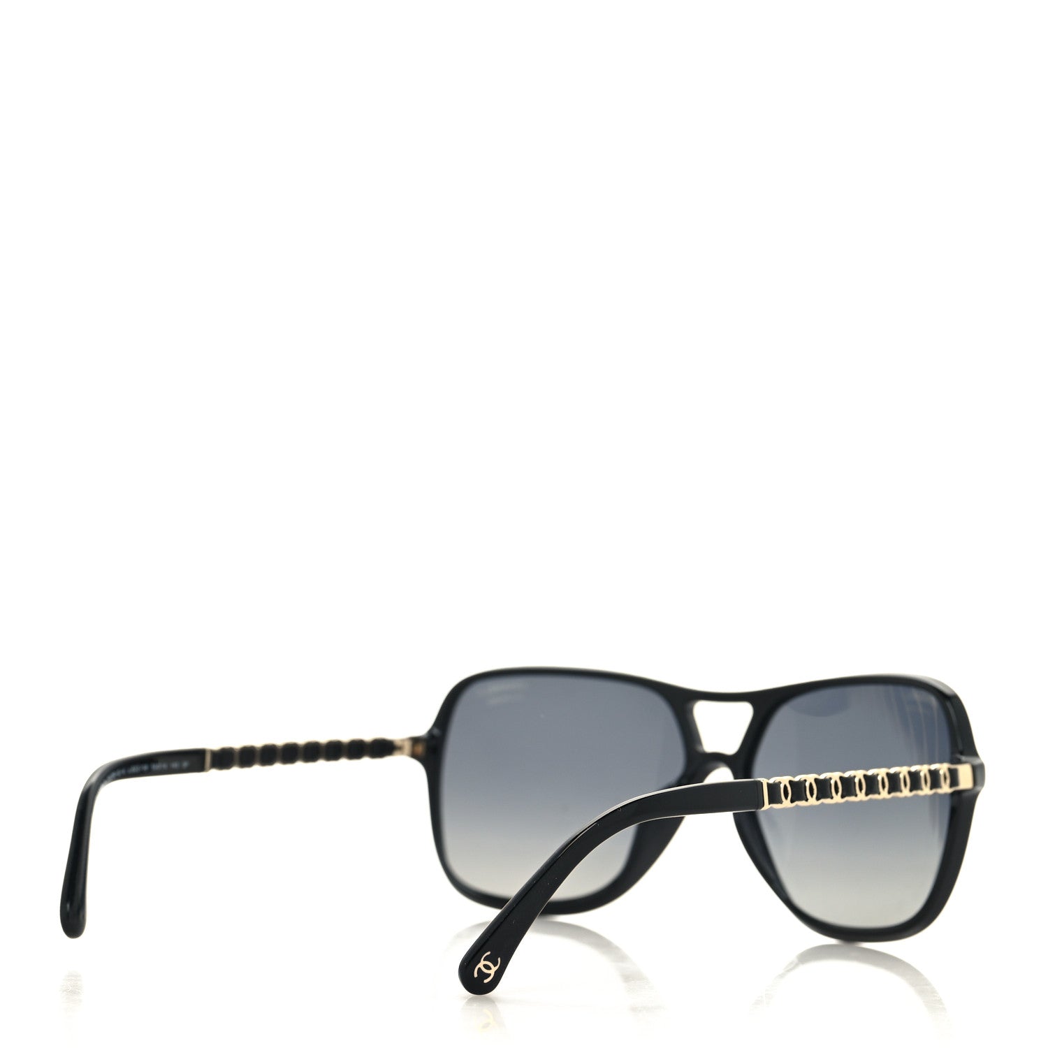 Chanel Metal Calfskin Polarized CC Chain Pilot Sunglasses 5439-Q-A Black 4 of 8