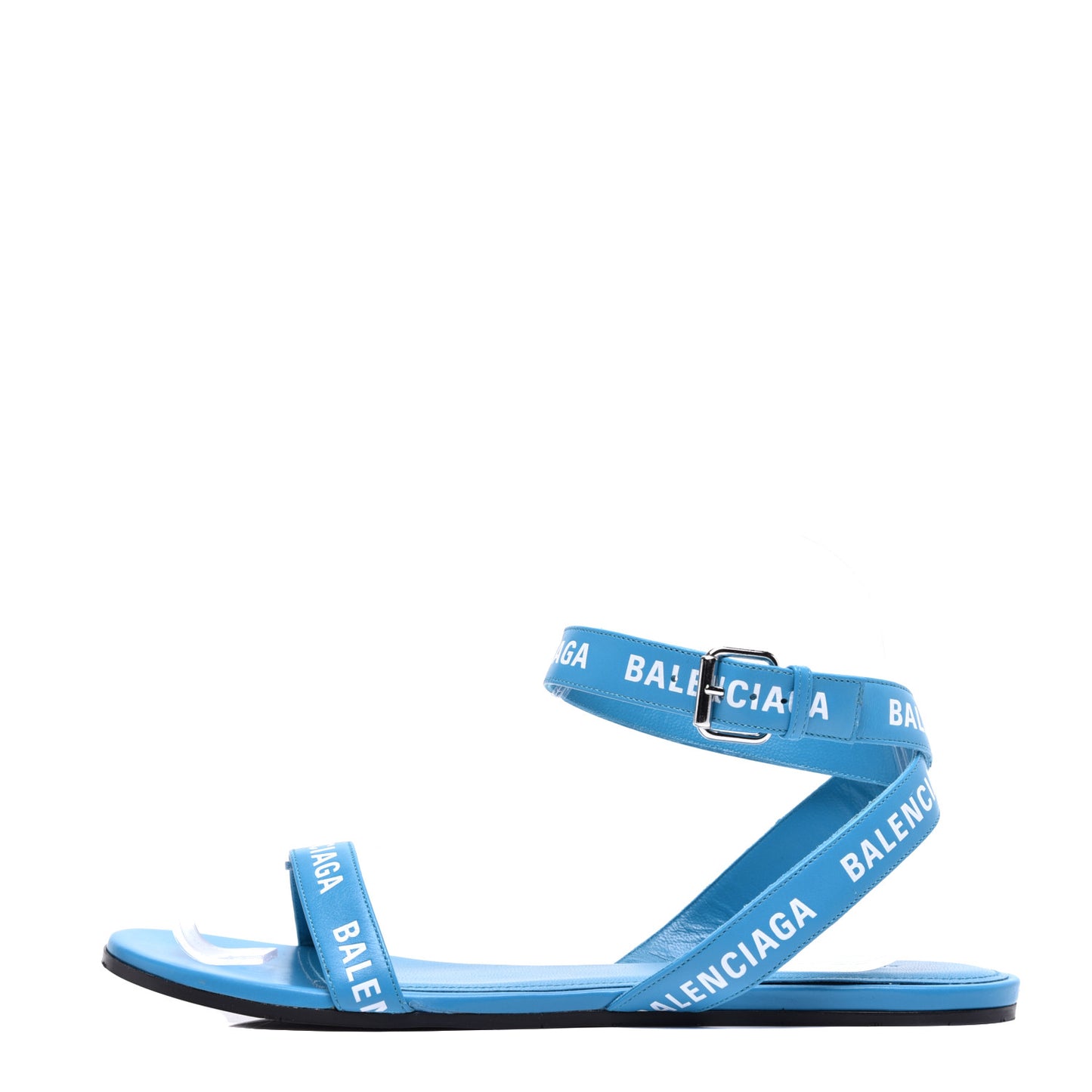 Calfskin Allover Logo Flat Sandals 38 Bleu White