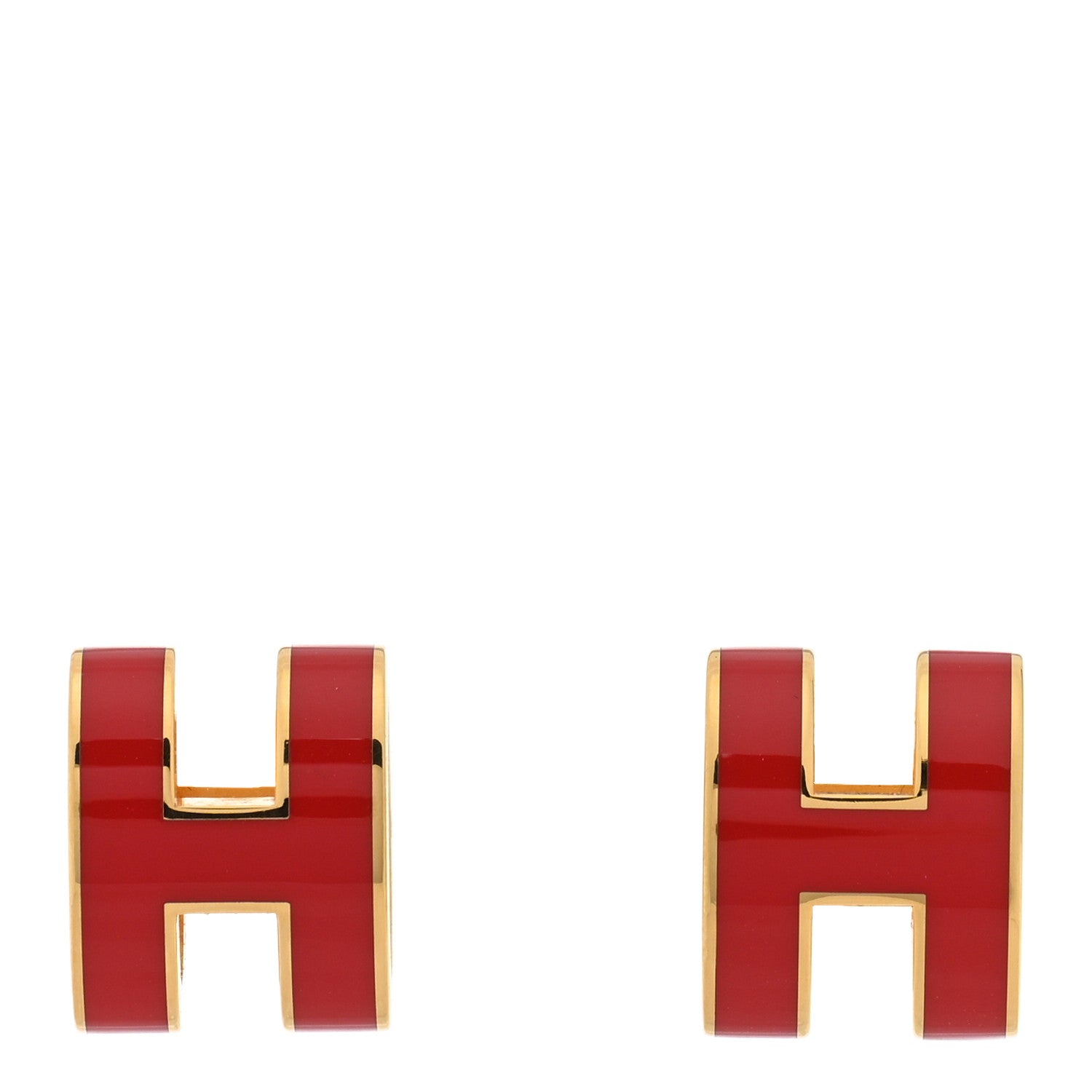 Hermes Gold Lacquered Pop H Earrings Rouge Vif 1 of 5