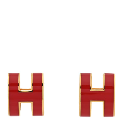 Hermes Gold Lacquered Pop H Earrings Rouge Vif 1 of 5