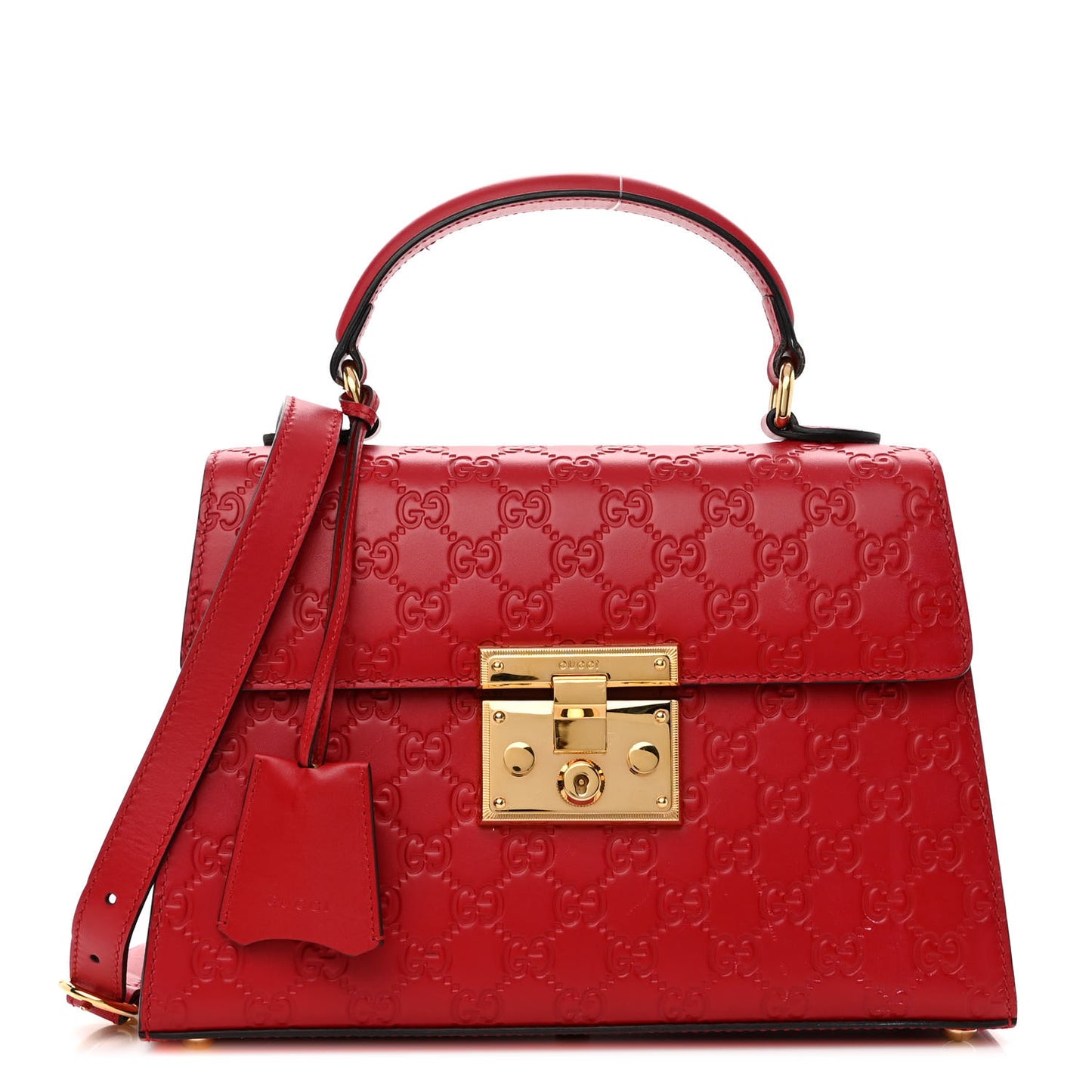 Guccissima Signature Small Padlock Top Handle Bag Hibiscus Red