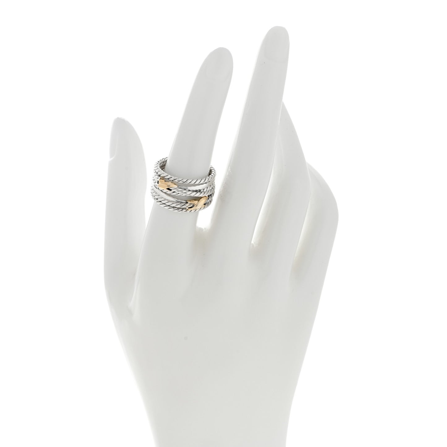 Sterling Silver 18K Yellow Gold Double X Crossover Ring 55 7.25