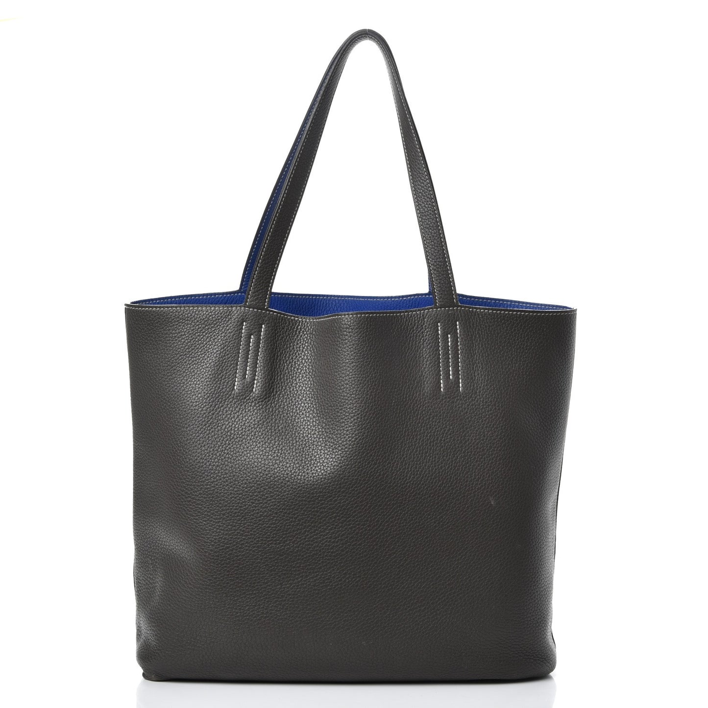 Taurillon Clemence Double Sens 36 Reversible Tote Graphite Bleu Electrique