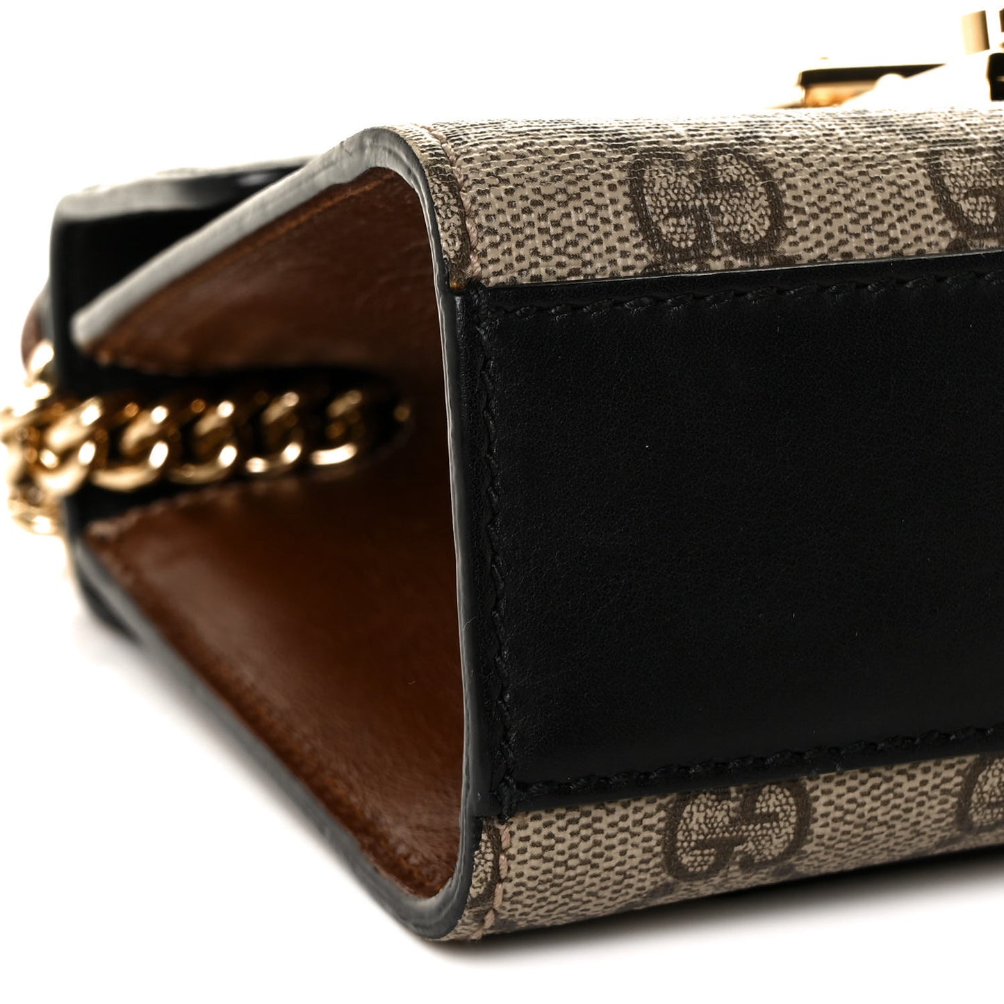 GG Supreme Monogram Calfskin Small Padlock Shoulder Bag Beige Black Cuir