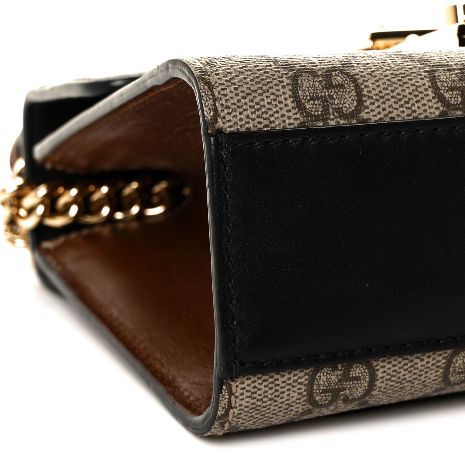 Gucci GG Supreme Monogram Calfskin Small Padlock Shoulder Bag Beige Black Cuir 8 of 13