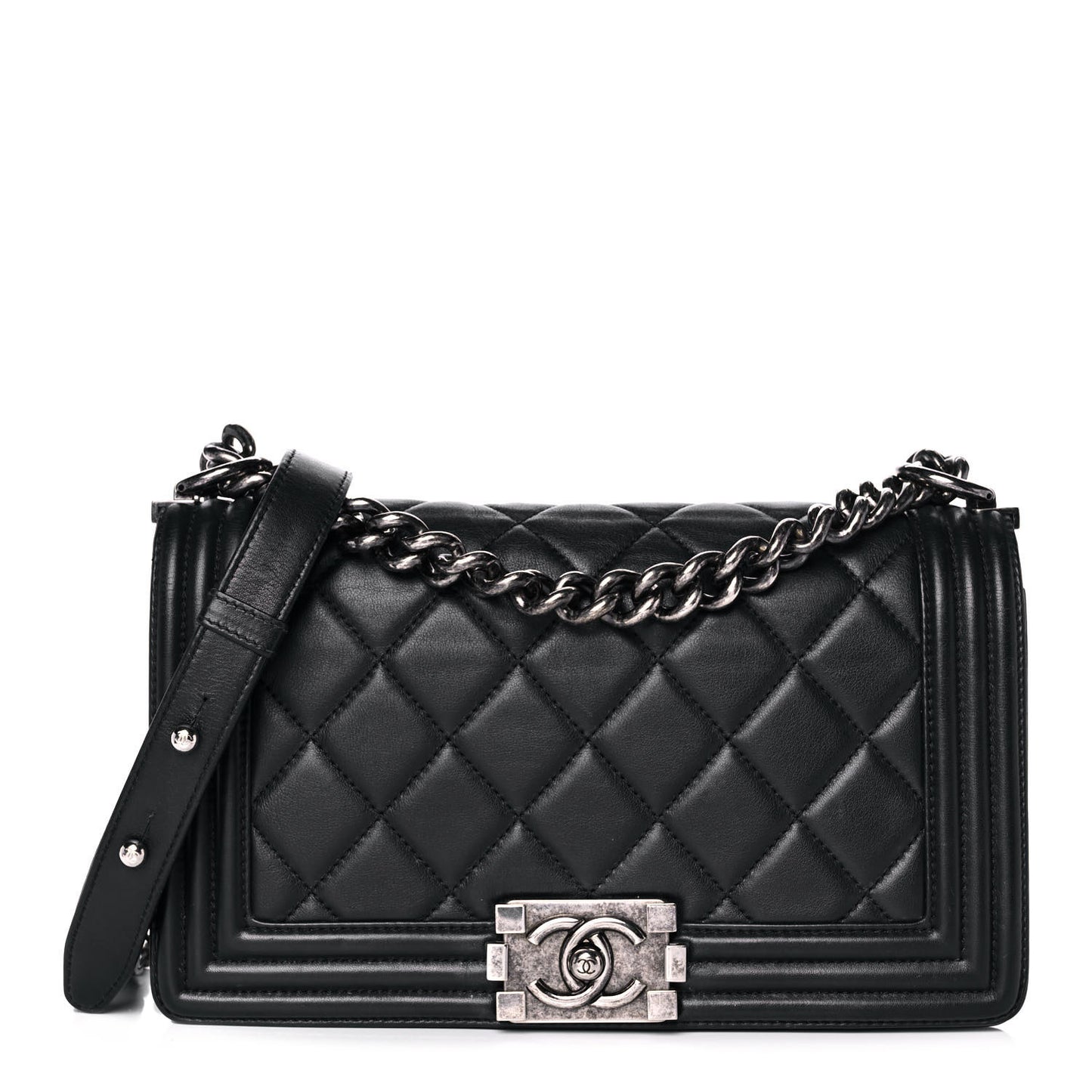 Lambskin Quilted Small Boy Flap Black