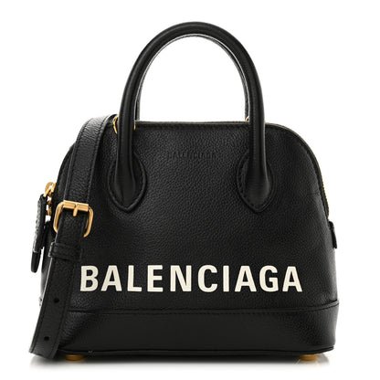 Balenciaga Signature Grained Calfskin XXS Ville Top Handle Bag Black White 1 of 10