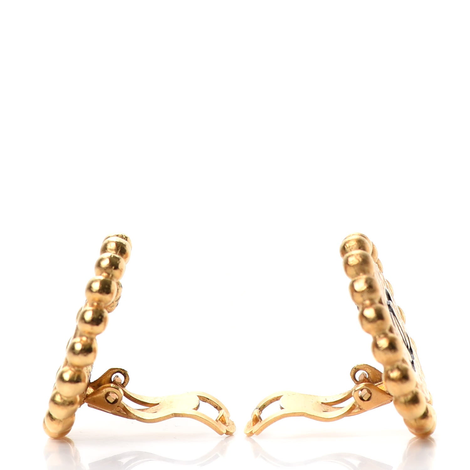 Chanel CC Clip On Earrings Black Gold 3 of 4
