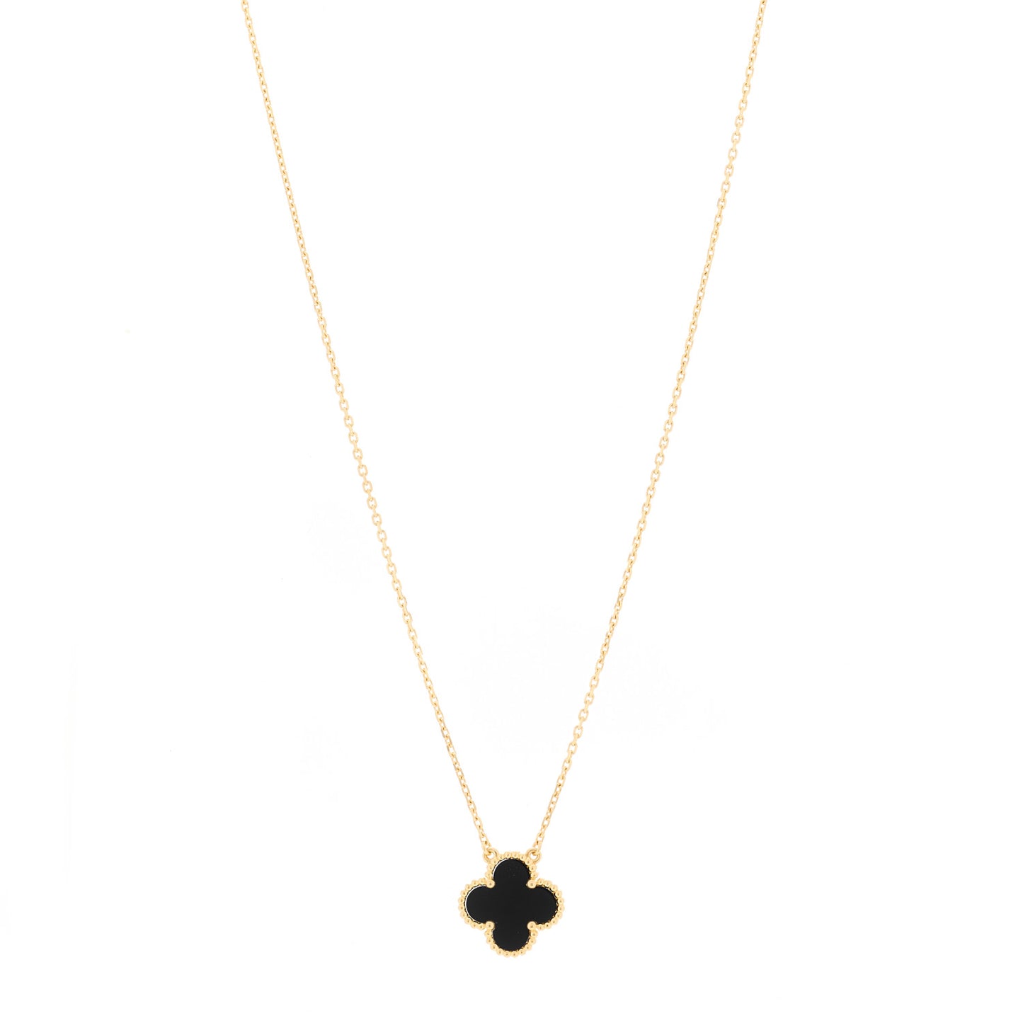 18K Yellow Gold Black Onyx Vintage Alhambra Pendant Necklace