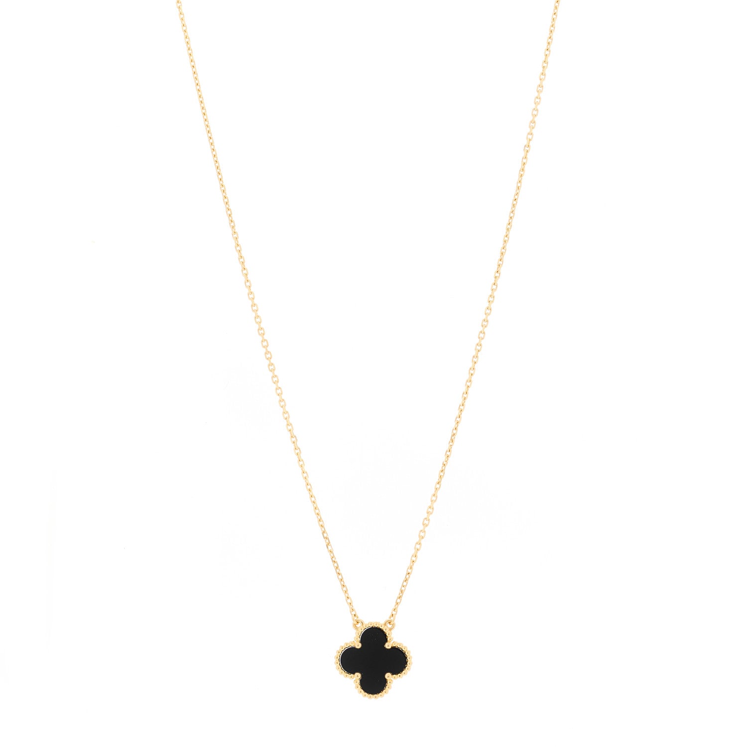 Van Cleef & Arpels 18K Yellow Gold Black Onyx Vintage Alhambra Pendant Necklace 1 of 4