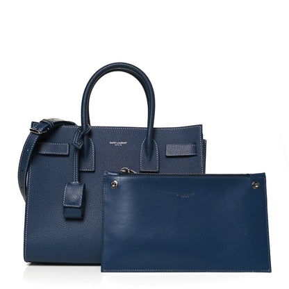 Saint Laurent Grained Calfskin Topstitch Baby Sac De Jour Denim 1 of 11
