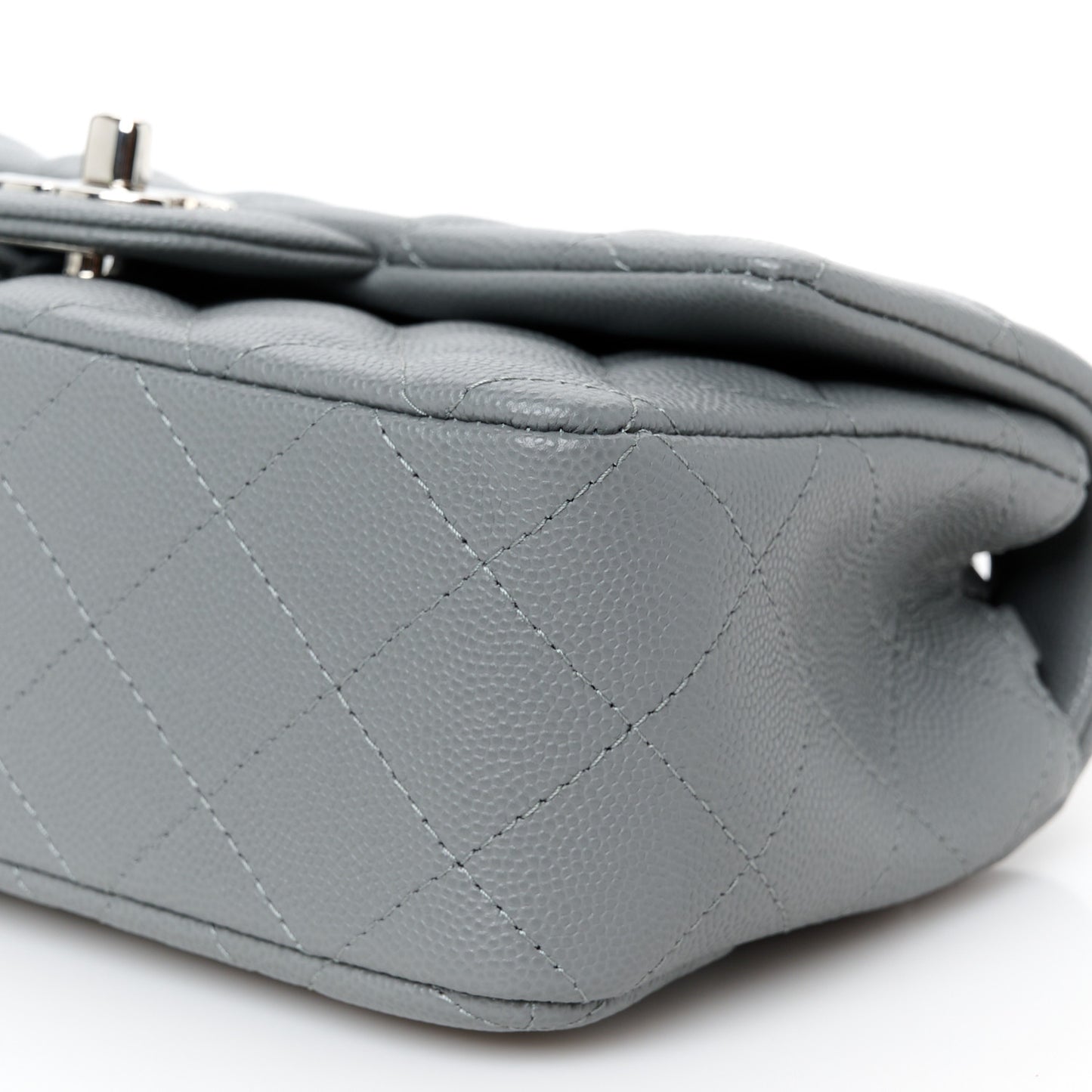Caviar Quilted Mini Rectangular Flap Grey