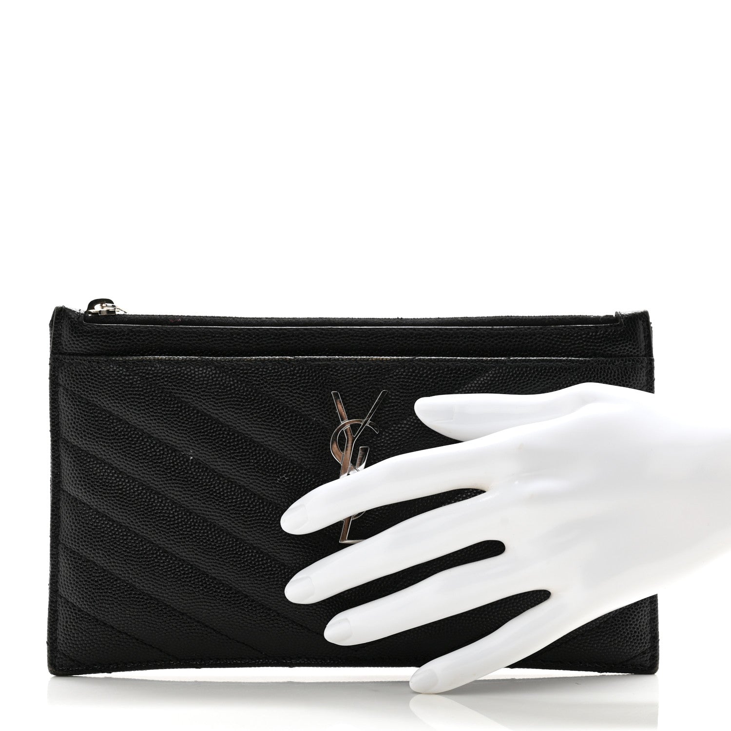 Saint Laurent Grain De Poudre Chevron Monogram Bill Pouch Black 2 of 10