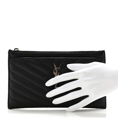 Saint Laurent Grain De Poudre Chevron Monogram Bill Pouch Black 2 of 10