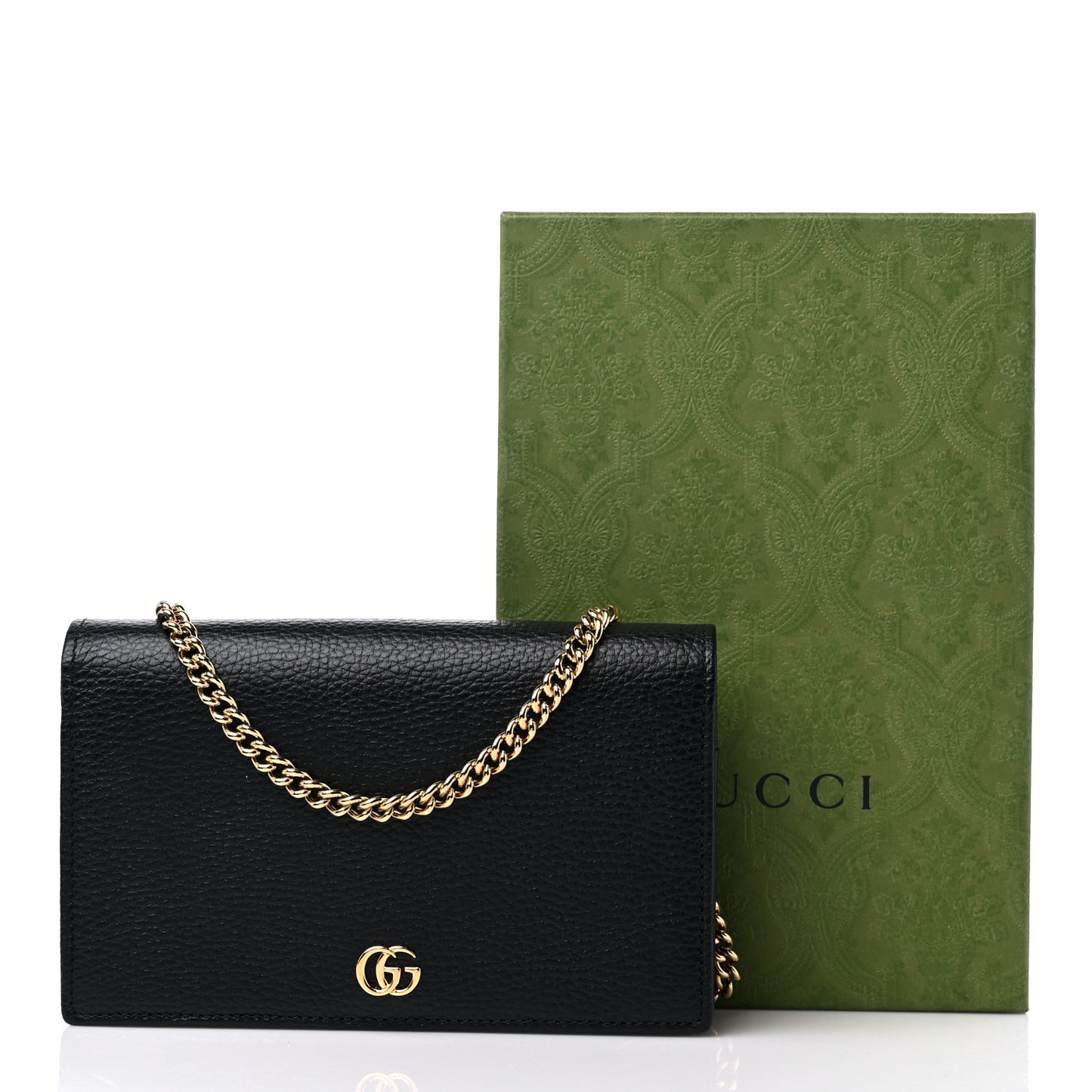 Calfskin Mini GG Marmont Chain Wallet Black