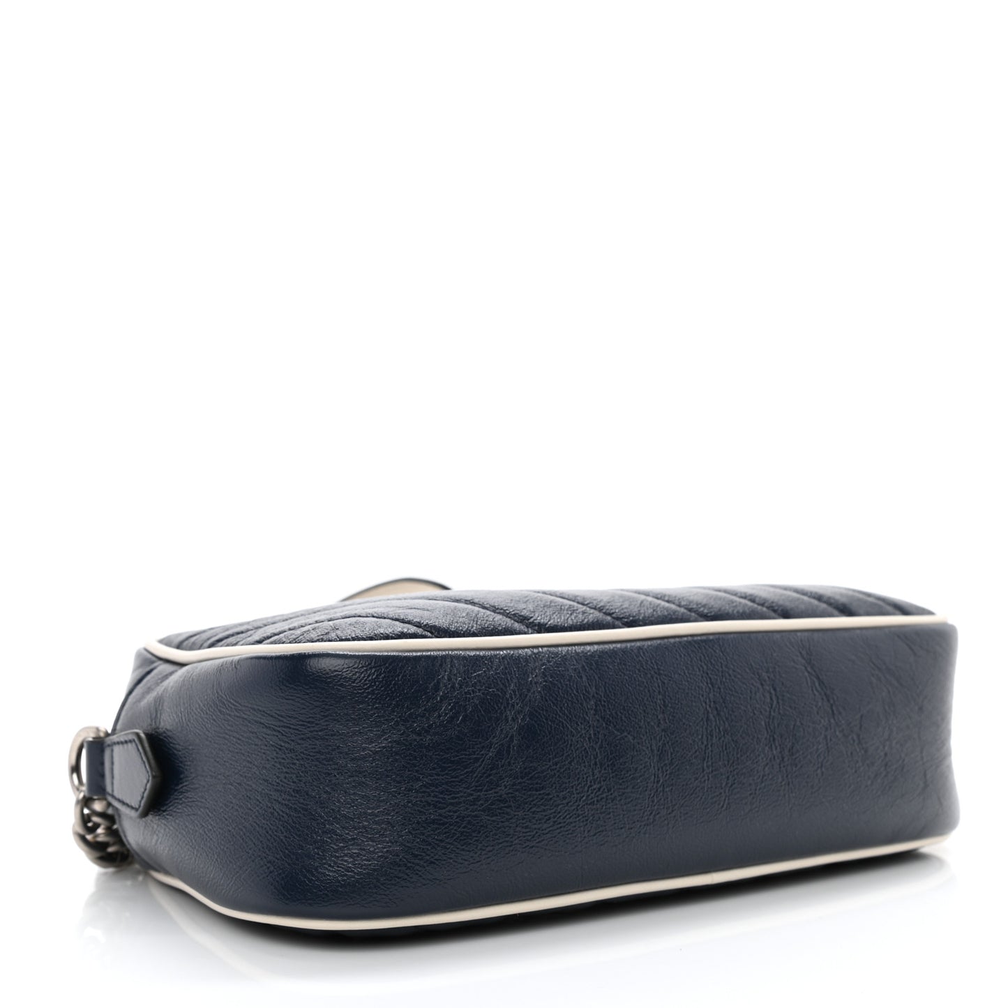 Vintage Effect Calfskin Matelasse Diagonal Small Torchon GG Marmont Chain Shoulder Bag Blue Agata Mystic White