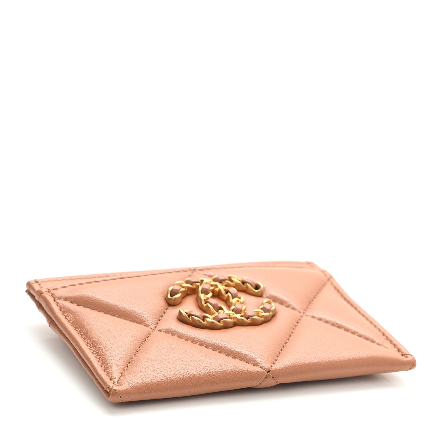 Lambskin Quilted Chanel 19 Card Holder Brown