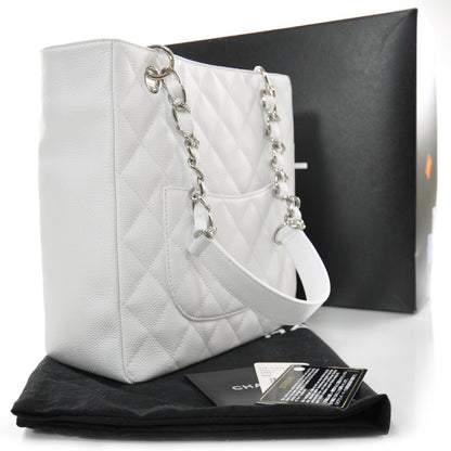 Chanel Caviar Petit Shopping Tote PST White 2 of 10